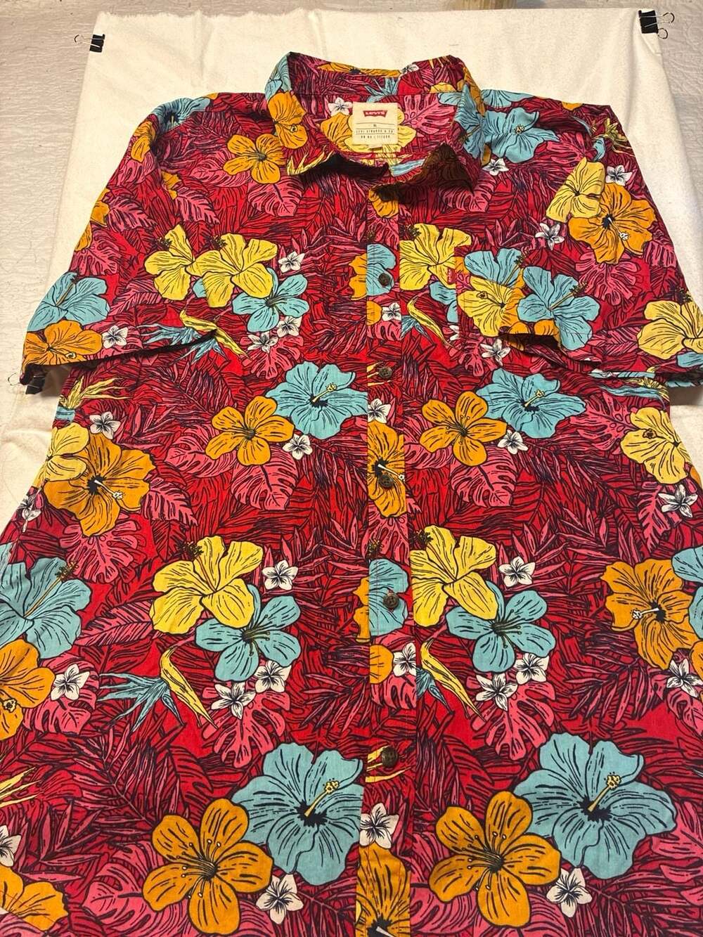 Levi's Tropical Floral Hibiscus Print Short Sleeve Button Down Shirt Size XL